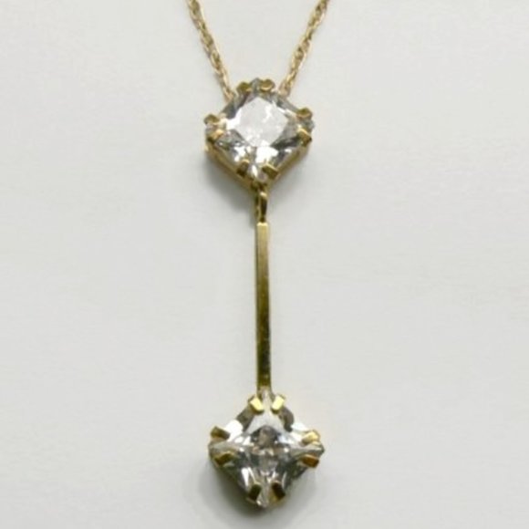 14K Yellow GOLD Princess CZ 2.0 cttw Necklace 19" - Picture 4 of 7